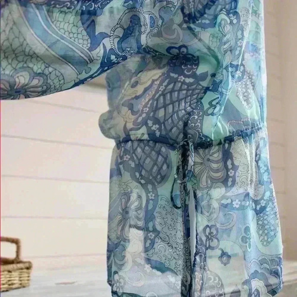 J.McLaughlin Sheer Paisley Tunic Style Top Drawstring Waist Size 8 - Picture 7 of 16